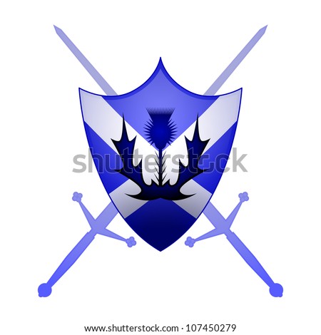 Thistle and Claymore swords with a St. Andrews cross sheild