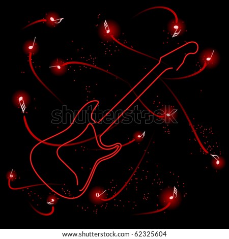 Neon or laser generated guitar with swirling notes