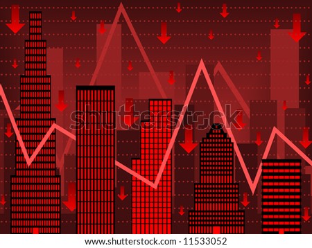 Bar chart composed of stylized buildings implying financial bust (vector version also available)