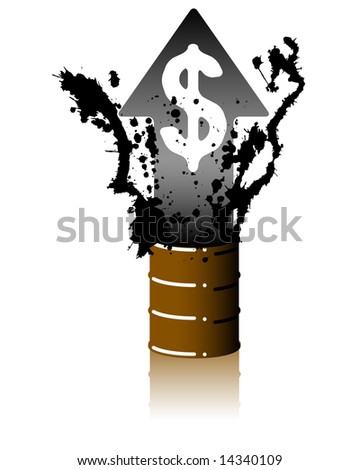 Dollar sign erupts from a barrel of oil (vector version also available)