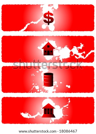 Horizontal banners showing stock market crisis icons (vector version also available)
