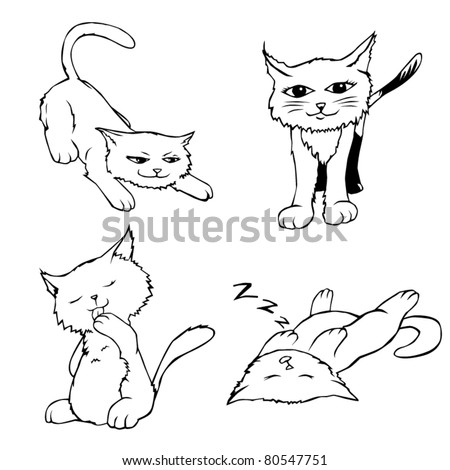 Four Cute Kitten Cartoons In Different Poses Stock Vector Illustration ...