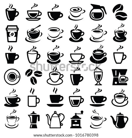 Coffee icon collection - vector outline illustration and silhouette collection