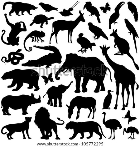 Zoo animals collection - vector silhouette