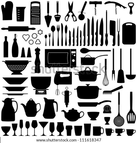 Kitchen tool collection - vector silhouette
