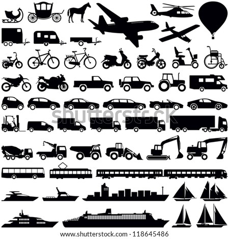 Transportation icons collection – vector silhouette