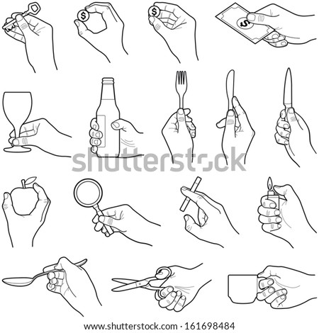 Hands with objects collection - vector illustration 