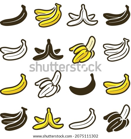 Banana icon collection - outline and silhouette vector illustration	
