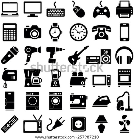 Electronic device and household icon collection - vector illustration 