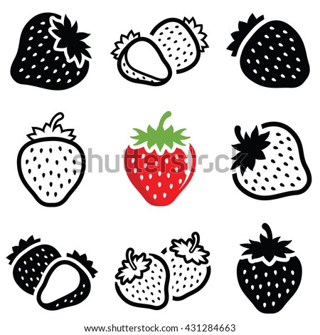 Strawberry icon collection - vector outline and silhouette