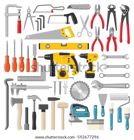 Construction tool collection - vector color illustration
