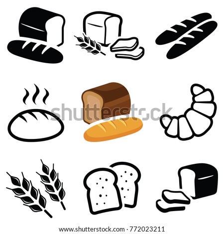 Bread icon collection - vector outline and silhouette