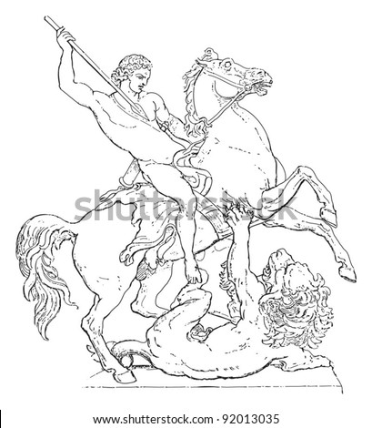 Lion Fighter / sculpture by Albert Wolff / vintage illustration from Meyers Konversations-Lexikon 1897
