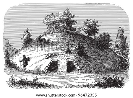 Tumulus With Crypt (Stone Age) / Vintage Illustration From Meyers ...