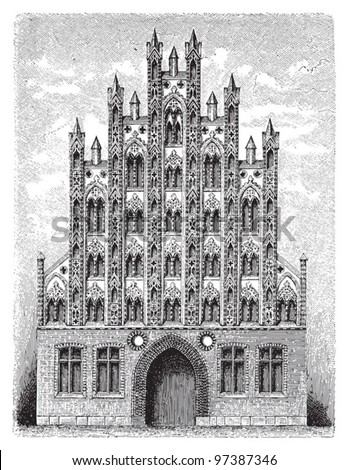 Gothic architecture / Vintage illustration from Meyers Konversations-Lexikon 1897
