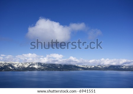 Aerial landscape lake and mountains at Lake Tahoe, Nevada, USA.