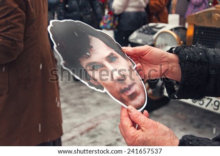RIGA, LATVIA - January 4: Mask actor Cumberbatch birthday of Sherlock Holmes January 4, 2015 in Riga, Latvia
