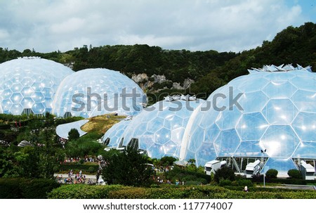 EDEN PROJECT, CORNWALL - AUG 15TH: The biomes of the Eden Project in Cornwall, UK, on August 15th, 2012. Eden project is a UK environmental attraction.