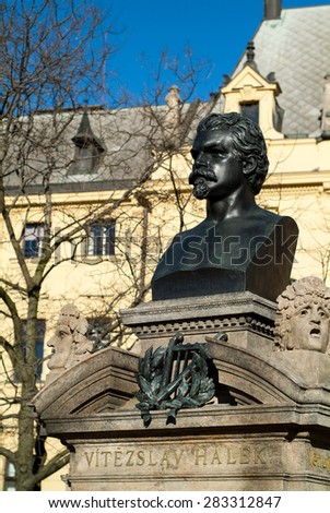 monument of Vitezslav Halek (a Czech poet, writer, journalist, dramatist and theater critic) in Charles Square, Prague