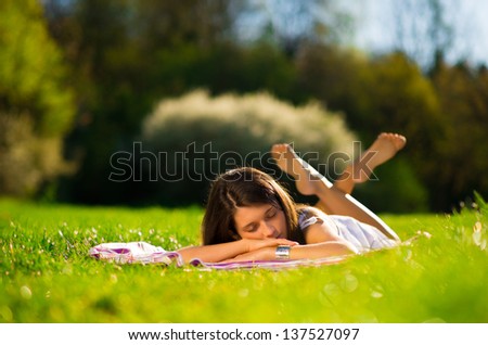 Woman sleep on grass