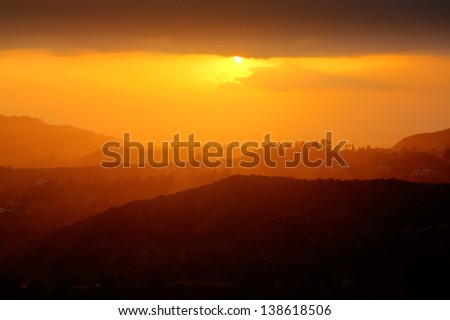 Beautiful scenic sunset in Hollywood Hills, Southern California.