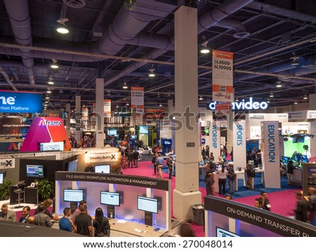 LAS VEGAS, NV - April 15: NAB Show 2015 exhibition. NAB Show is an annual trade show by the National Association of Broadcasters.1726 exhibitors in Las Vegas Convention Center during April 13-16.