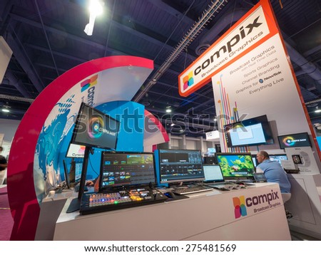 LAS VEGAS, NV - April 15: Compix broadcast graphics booth at NAB Show 2015, an annual trade show by the National Association of Broadcasters.