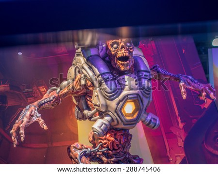 LOS ANGELES - June 17: Doom video game character sculpture at E3 2015 expo. Electronic Entertainment Expo, commonly known as E3, is an annual trade fair for the video game industry