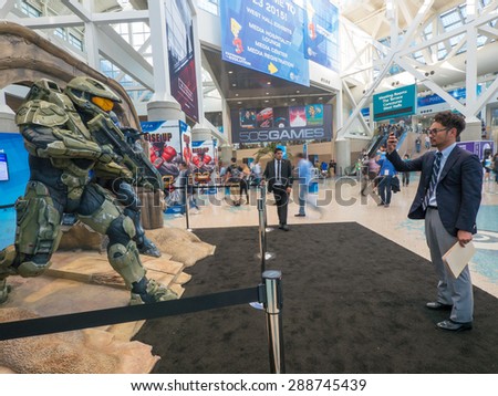 LOS ANGELES - June 16: Halo 5 Guardians game characters sculpture group at E3 2015 expo. Electronic Entertainment Expo, commonly known as E3, is an annual trade fair for the video game industry