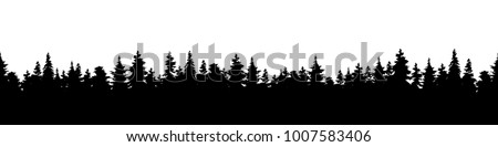 Vector illustration of a silhouette panorama of a coniferous forest. Detailed forest background