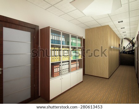 3D render of interior design of office of agency of real estate