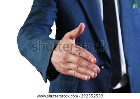The businessman\'s photo in a suit. The man greets