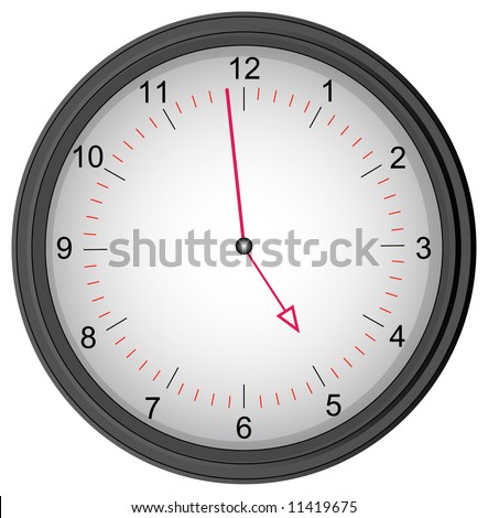 grey clock showing one minute to five - quitting time