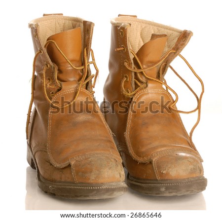 Worn Work Boots Or Safety Boots Isolated On White Background Stock ...