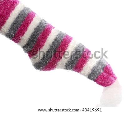striped pink toe sock on pointed foot
