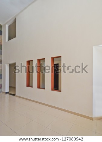 Fragment of the office, building hall, lobby,  doors and windows. Interior design.