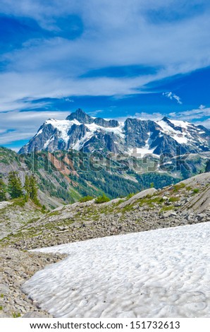 Gorgeous view, outlook at the Mount Baker lands and wilderness. North America. Vertical.