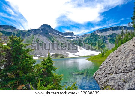 Gorgeous view at the Bagley lake at the Table mountain in Mount Baker lands. North America.