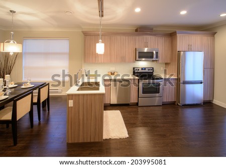 Luxury modern kitchen. Interior design of a brand new house.