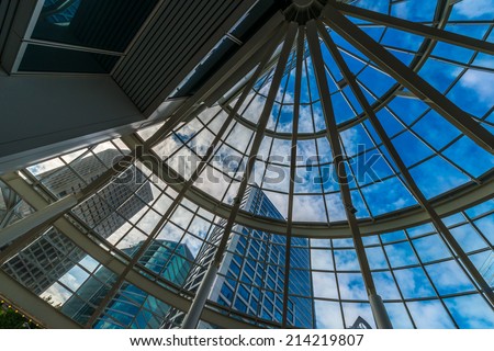 Abstract fragment of the urban architecture of modern luxury building, hotel, shopping mall, business center in Vancouver, Canada.