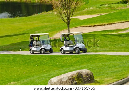 Golf carts at the beautiful  golf course. Vancouver, Canada.