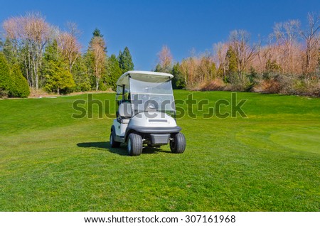 Golf cart at the beautiful  golf course. Vancouver, Canada.