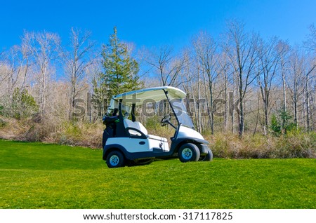 Golf cart at the beautiful  golf course. Vancouver, Canada.