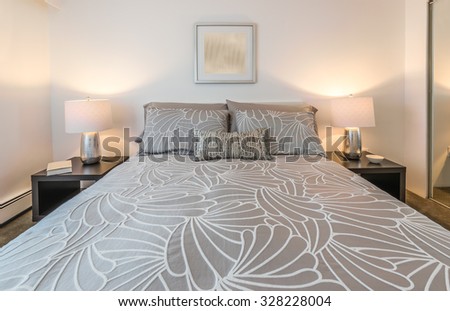 Modern comfortable and elegant luxury master bedroom. Interior design.