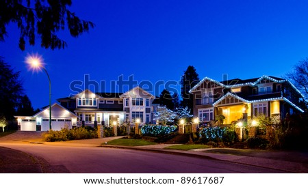 Great neighborhood. Houses in suburbs at dusk in Vancouver, Canada
