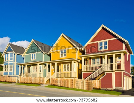 Colorful line of single homes in great neighborhood. The homes  in north America. Vancouver.