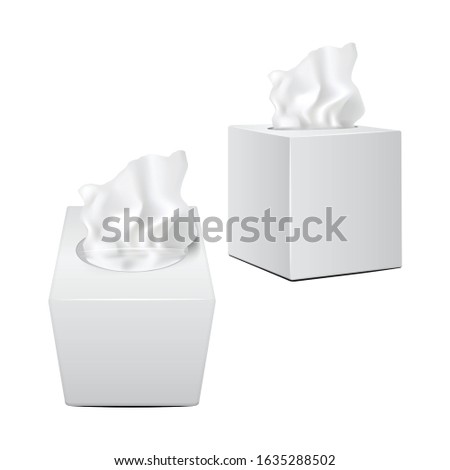 Square box with Paper Napkins. White realistic vector mockup packaging for your design