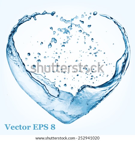 Valentine heart made of blue water splash, vector illustration EPS 8.