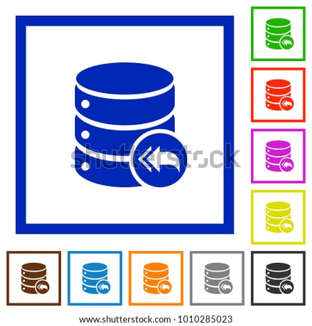 Database loopback flat color icons in square frames on white background