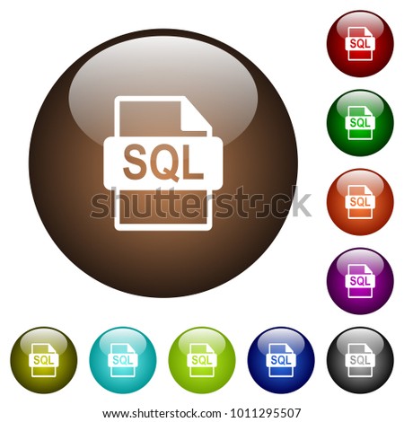 SQL file format white icons on round color glass buttons